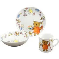 CreaTable Kindergeschirr-Set Teddy (3-tlg), 1 Personen, Porzellan, Made in Europe, 3 Teile, für 1 Person