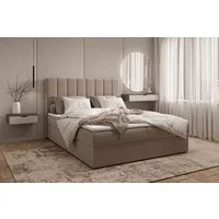 yourhouse24 Boxspringbett ISADORA Samt, mit Bettkasten & Topper, Vertikal gestepptes Kopfteil