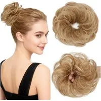 LuxusKollektion Echthaar-Extension Haarteil Dutt Gummiband Echthaar Locken-23g 6P613 Hellbraun Blond