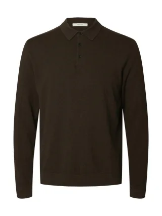 Selected - Langarm-Strick-Poloshirt - SLHBerg braun - Gr. - S