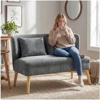HOMCOM 2-Sitzer kleine Couch mit Flügelrücken, 2 Wurfkissen, 117 cm Dick Gepolstert Doppelsofa 1 Teile, für Wohnzimmer, Schlafzimmer, Grau