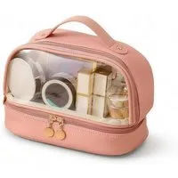 H-basics Kosmetiktasche mit 2 Ebenen Rosa Schminktasche Beauty Case Reise
