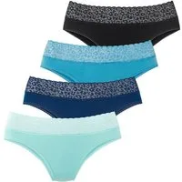 LASCANA Jazz-Pants Slips (4er Pack) aus elastischer Baumwolle mit Leo-Spitze am Bund