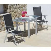 MERXX Balkonset Lima, (3-tlg., 2x Klappsessel, 1x Ausziehtisch 65(130)x65 cm), pulverbeschichtetes Aluminium, aus 100% Polyester, für 2 Personen