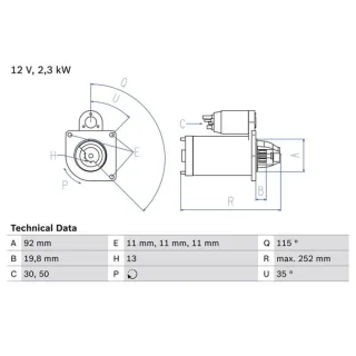 Bosch Anlasser 2,3 kW Ford Transit 2,4 D 2,5 TD