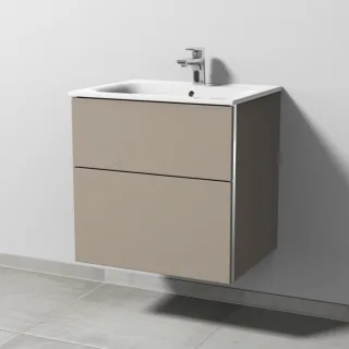 Sanipa 3way Waschtischunterbau zu Geberit Renova Plan Slim Waschtisch mit 2 Auszügen, Sandgrau-Matt BS68667