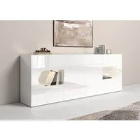 Home affaire Sideboard Real,Vitrine,Kommode,Schrank,komplett weiß hochglanz lackiert, mit 4 Türen davon 2 Glastüren und 1 Schublade ohne Griff Breite 220cm