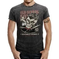 GASOLINE BANDIT® T-Shirt Rockabilly Greaser im Washed Jeans Look: Oldschool 50's