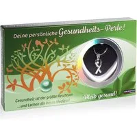 BRUBAKER Perlenketten-Set Gesundheits-Wunschperle Alles Gute! (4-tlg., Geschenkset mit Silberkette und Muschel), Schleifen-Anhänger Halskette - echter Perle - Symbol für Solidarität