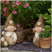 formano Gartenfigur Gartenfigur Wichtel mit Pflanztopf 2er Set, (Set, 2 St., 1 Wichtelmann, 1 Wichtelfrau ohne Dekoration), Gartendeko Geschenkidee