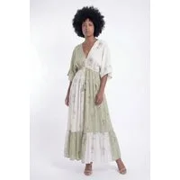 YC Fashion & Style Maxikleid V-Ausschnitt Kleid Blau-Creme – One Size 34–40 aus Viskose