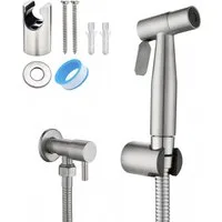 Forrlite Bidetarmatur Bidet Set - WC Brause für Intimdusche (Set, Brause mit Brauseschlauch, Halterung, 2 Dichtungen und Montagematerial, Handbrause, Schlauch, Halter rostfreier Edelstahl - inkl. 2 Dichtungen)