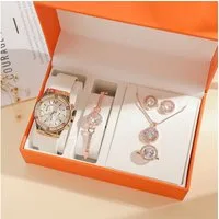 Luckice Quarzuhr Geschenk Damen Armbanduhr Armband Halskette Ring Ohrring Schmuck Set, (Elegant Analog Quarz Uhr mit Digital Zifferblatt und Elastisch Legierung Armband .Frauen Mädchen Strass Quarzuhr für Weihnachten Bracelet Jewelry Set.Damengeschen