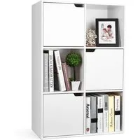 Homfa Bücherregal mit 3 Türen, Standregal, Regal Weiß aus Holz 60x29x90 cm