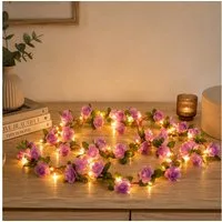 MARELIDA LED-Lichterkette lila Mini Rosen Rosenblüten Deko Hochzeit Valentinstag 2,1m Timer, 22-flammig