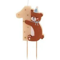 partydeco Geburtstagskerze, Geburtstagskerze Zahl 1 mit Bär und Sternchen 7cm