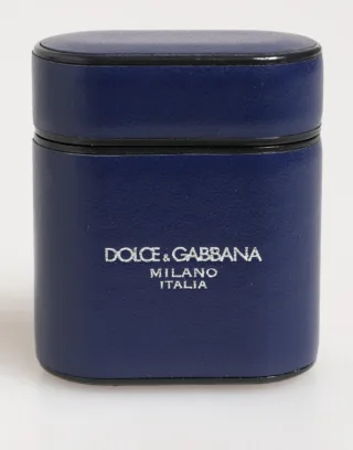 Dolce & Gabbana Blauer Leder-Logo-Druck Flip-Halter Herren Airpods-Hülle