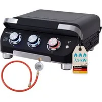 Skandika Camping-Gasgrill 3-Brenner Gasplancha Palo, Balkongrill, Tischgrill, Grillplancha, Zündung: elektrische Pulszündung, Höhenverstellbare Füße, transportabler Gasgrill mit Kochplatte, Abtropfschale