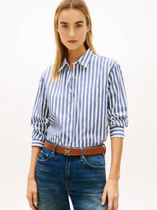 ESS POPLIN EASY FIT SHIRT Wide Banker Stp Ecru Seashore Navy - Gr. - 36