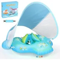 AUNIQ Schwimmhilfe Baby Schwimmring mit Sitz und abnehmbarem Sonnendach 6–36 Monate (Baby-Schwimmring mit Sitz, Baby-Schwimmring mit Sitz, Sonnendach und Pumpe), Integrierter Sitz, abnehmbares Sonnendach, aufblasbar