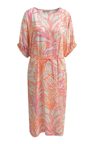 Smith&Soul - Gathered Cuff Belt Dress coral print - Gr. - XS