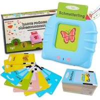Fyrove Lernspielzeug Sprechende Lernkarten Kinder Deutsch Englisch mit 224 Wörtern (12 Themen,Sprachlernspiele,Flash Karten), 112 Blätter,Interaktives Sprachlernspielzeug,für Kinder ab 2–4 Jahre