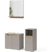 Vicco Badmöbel-Set Marelle, Greige/Artisan-Eiche, 3 Teile, mit Midischrank, (3-St., 3er Set)