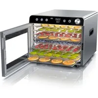 Arendo Dörrautomat Edelstahl, Temperaturregler von 30° bis 85°C, Dörrgerät, Dehydrator, 700 W, 8 Etagen, Obst, Fisch, Fleisch Dörrapparat, Obsttrockner, Timer 0,5-24 Stunden