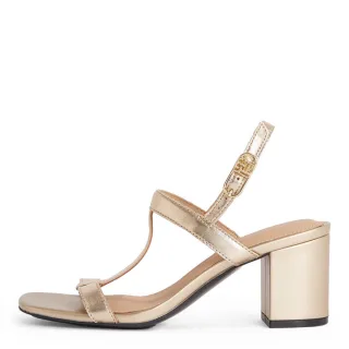 Tommy Hilfiger - Metallic-Ledersandale mit Blockabsatz gold - Gr. - 36
