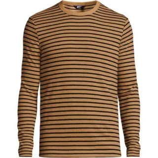Langarm-Streifenshirt mit Struktur, Herren,  Braun, Viskose/Polyester-Mischung, by Lands' End