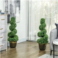 Kunstpflanze Satz von 2 dekorativen künstlichen Pflanzen Topiary Spirale Buchsbaum Spiralförmiger Buchsbaum, HOMCOM, Höhe 90 cm, für Zuhause, Büro oder den Außenbereich, Grün