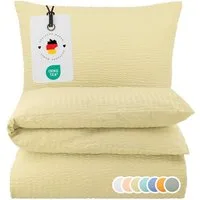 Carpe Sonno Bettwäsche Seersucker 135 x 200 155 x 220 Bügelfrei Sommer Uni 100% Baumwolle, Seersucker, 2 teilig, Leicht kühlender Bettbezug Reißverschluss & OEKO-TEX Creme 135x200