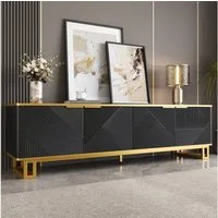 MODFU TV-Schrank Klassische Kommode in der Farbkombination Schwarz-Gold/Weiß (Packung, 1-St., 160x37,5x48 cm, mit geometrisch geprägten Türen vor 2 Fächern) Stilvolle und übersichtliche Aufbewahrungslösung