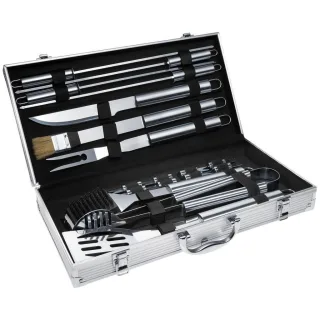 tectake Grillbesteck, Grau, Metall, 47 cm, Grills & Outdoor-Küchen, Grillbesteck