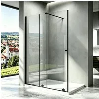 Boromal Duschwand für dusche Schiebetür Walk In Duschwand Schwarz (90-140) x 185cm, 6mm Sicherheitsglas, (Duschabtrennung Duschtrennwand, mit Haltestangen & Türrollen), Rechts-und Links montierbar