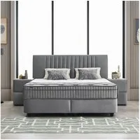 abc bedding Boxspringbett Komfortbett CLARA in Grau Samt-Stoff (Bett mit Topper, 3-St., inkl. Matratze und Topper), Voll-orthopädisches Schlafsystem inklusive Bettkasten