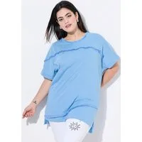 Angel of Style Druckbluse T-Shirt oversized Fransen Zier-Zipper