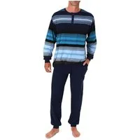 Normann Pyjama Normann Herren Schlafanzug lang mit Bündchen und Knopfleiste am Hals