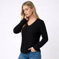 Kendindza Collection V-Ausschnitt-Pullover Damen Strickpullover V-Ausschnitt Feinstrick Basic Sweater Langarm Made in Italy - Weicher Viskose-Wolle Mix - One Size (34-36-38-40)