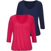LASCANA 3/4-Arm-Shirt mit zarter Raffung am Ausschnitt (2er-Pack) aus luftigem Viskose-Stretch