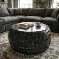 FINEBUY Couchtisch FB116679 Couchtisch rund Aluminium schwarz 65cm Marmor Wohnzimmertisch (Eleganter Blickfang für stilvolle Wohnräume), Hochwertige Materialien mit besonderer Form