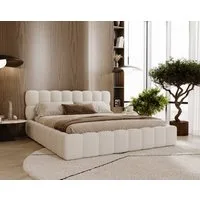Labett Polsterbett ALMA Bubble Bouclé-Stoff 120x200 140x200 160x200 180x200 200x200cm (Kopfteil im Oversize-Look und Stauraum), hochwertiger Bouclé-Stoff in Creme, Beige, Braun und Schwarz