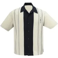 Steady Clothing Kurzarmhemd The Harper Black Stone Retro Vintage Bowling Shirt Rockabilly