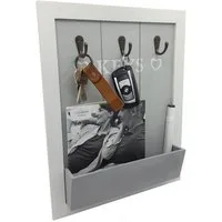 LB H&F Lilienburg Schlüsselbrett Schlüsselbrett Keys Holz mit Briefablage Briefhalter Handyhalter, (grau weiß Holz Vintage Schlüsselschrank und 3 Schlüsselhaken für Briefe, Stifte, Handy Schlüsselleiste Schlüsselboard, Handyablage Schlüsselkasten Sch