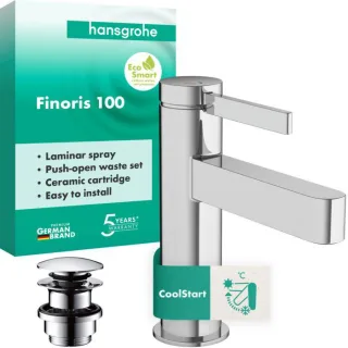 hansgrohe Finoris Einhebel-Waschtischarmatur 76012000 ComfortZone 100, mit Push-Open-Ablaufgarnitur, chrom