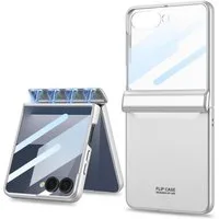 Wigento Handyhülle für Samsung Galaxy Z Flip7 Full Displayschutz Magnetische Hülle Silber, Flip Hülle mit HD-Schutzfilm und Magnetverschluss