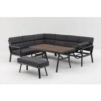 Gardissimo Gartenlounge-Set Nara Oak links / Gartenmöbelset / Nonwood Dining Eck Lounge Set, (Set, 3-tlg., Alu, Ecklounge, Esstisch, Bank, inkl. Auflagen), Dining Höhe, Liegefunktion, wetterfest