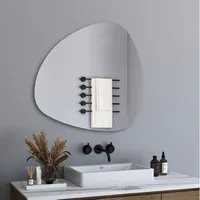 WDWRITTI Badspiegel Rahmenlos 60x60 80x80cm Badezimmerspiegel ohne Beleuchtung (Wandspiegel Asymmetrisch, Stein), hochauflösend, explosionsgeschützt, umweltfreundlich