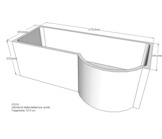 Neuesbad Wannenträger für Bette Cora 180x90 Rundung re SW13581