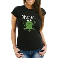 MoonWorks Print-Shirt Damen T-Shirt Frosch Yoga Ohmm Parodie Ironie Fun-Shirt Bedruckt mit Print